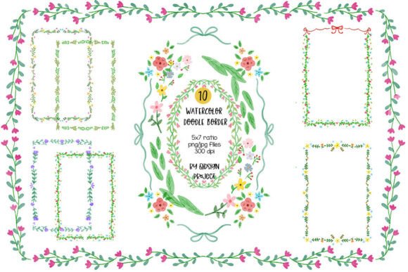 10 Watercolor Floral Doodle Borders 5x7: A Versatile Choice for Digital and Print Design
