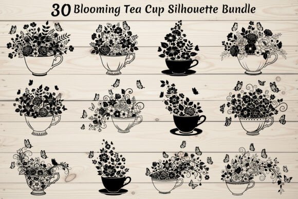 30 Blooming Tea Cup Silhouette Bundle: A Designer's Guide to Floral Elegance