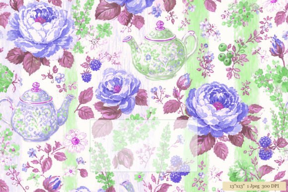 Blue Rose Teapot Floral Pattern Design