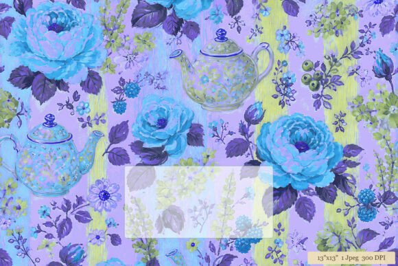 Blue Rose Teapot Floral Pattern Design: A Versatile Asset for Creative and Commercial Projects