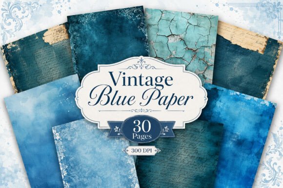 Blue Vintage Damask Digital Papers