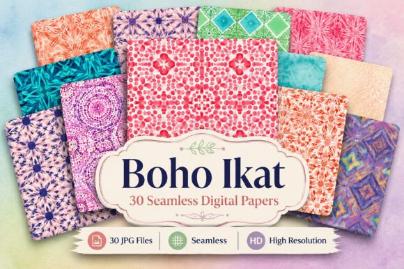 Boho Ikat Digital Papers: Elevating Creative Projects with Textile Artistry