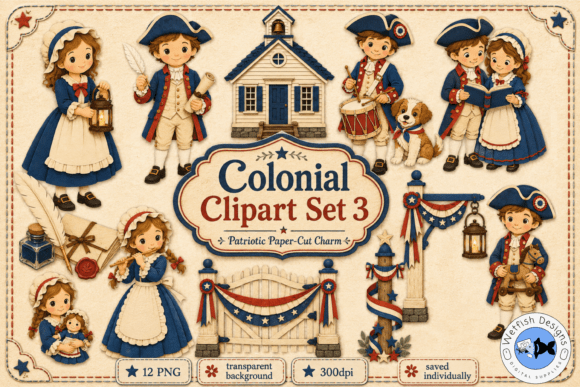 Colonial America PNG Clipart Set 3: Enhancing Creative Projects with Patriotic Charm