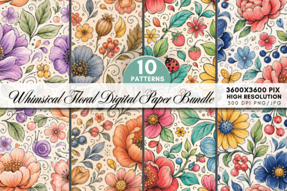 Elevating Creative Workflows with the Whimsical Floral Digital Paper Bundle