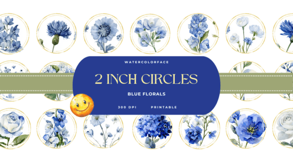 Enhance Your Creative Projects with Blue Floral 2-Inch Circles Ephemera