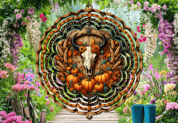 Fall Pumpkin Bull Skull Wind Spinner Evaluation