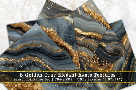 Golden Gray Elegant Agate Scrapbook Page