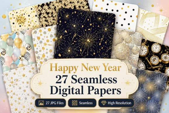 Happy New Year Seamless Papers Set