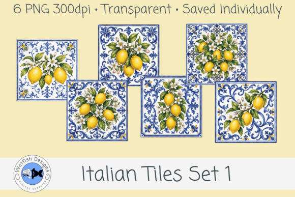 Italian Tiles 1: Hand-Painted Lemon Graphics for Creative Projects