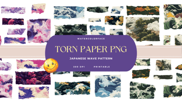 Japanese Wave Pattern Torn Paper PNG: Elevating Your Creative Projects