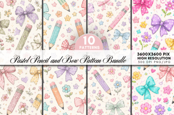 Pastel Pencil and Bow Digital Paper