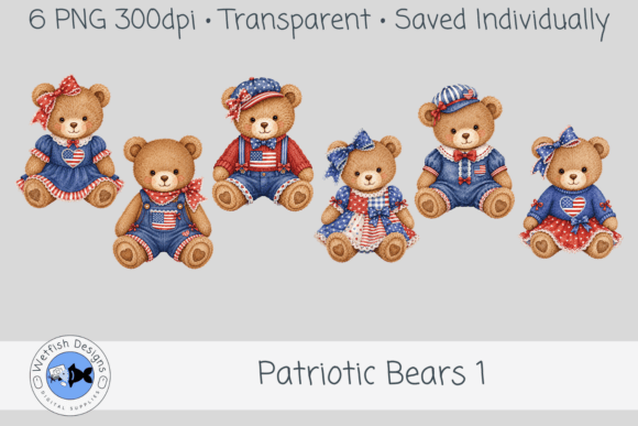 Patriotic PNG Bear Clipart 1: Sweet Red, White, and Blue Charm for Creative Projects