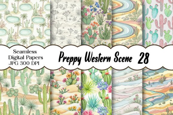 Preppy Western Scene Digital Paper: A Modern Fusion of Rustic and Refined