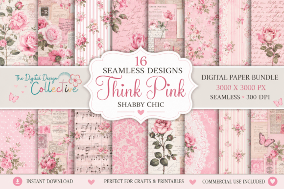 Seamless Pink Shabby Chic Papers Bundle: Elevating Creative Workflows with Timeless Design