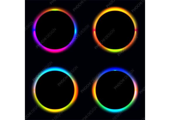 Set Glowing Neon Circles Futuristic Tech: Elevating Modern Design with Dynamic Visual Elements