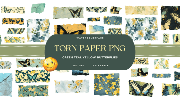 Teal Green Yellow Butterfly Torn Paper: A Versatile Resource for Creative Paper Artisans