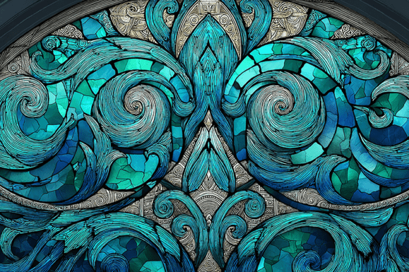 Teal Scrollwork Stained Glass Pattern: A Strategic Visual Asset