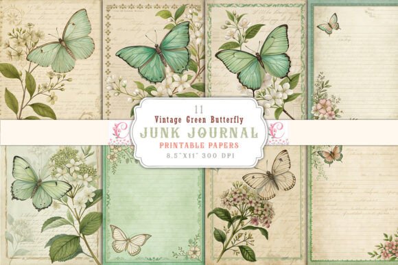 Unfolding Creativity: The Magic of Vintage Green Butterfly Junk Journal Pages