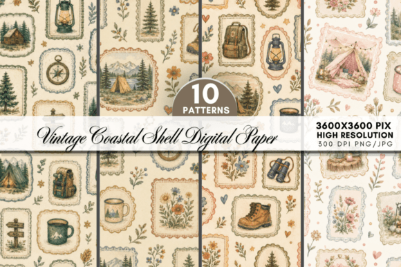 Vintage Camping Digital Paper Bundle