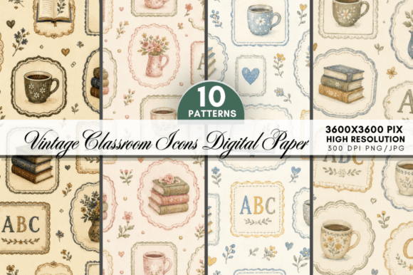 Vintage Classroom Digital Paper Bundle