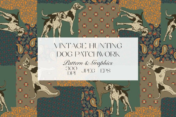 Vintage Hunting Dog Patchwork Pattern